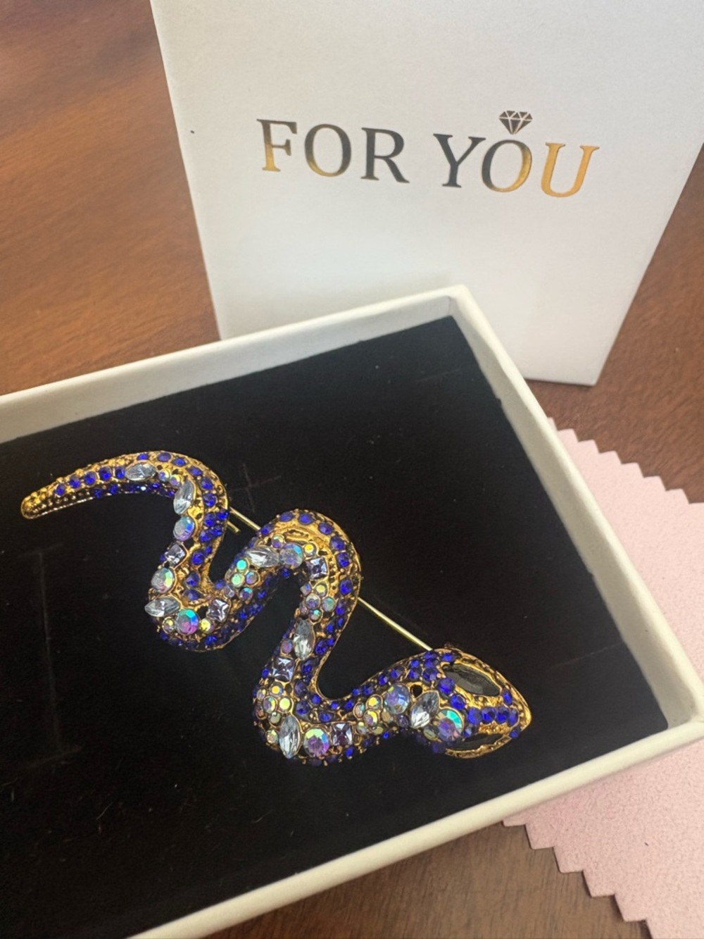 Gold-Tone Purple Crystal Snake Brooch